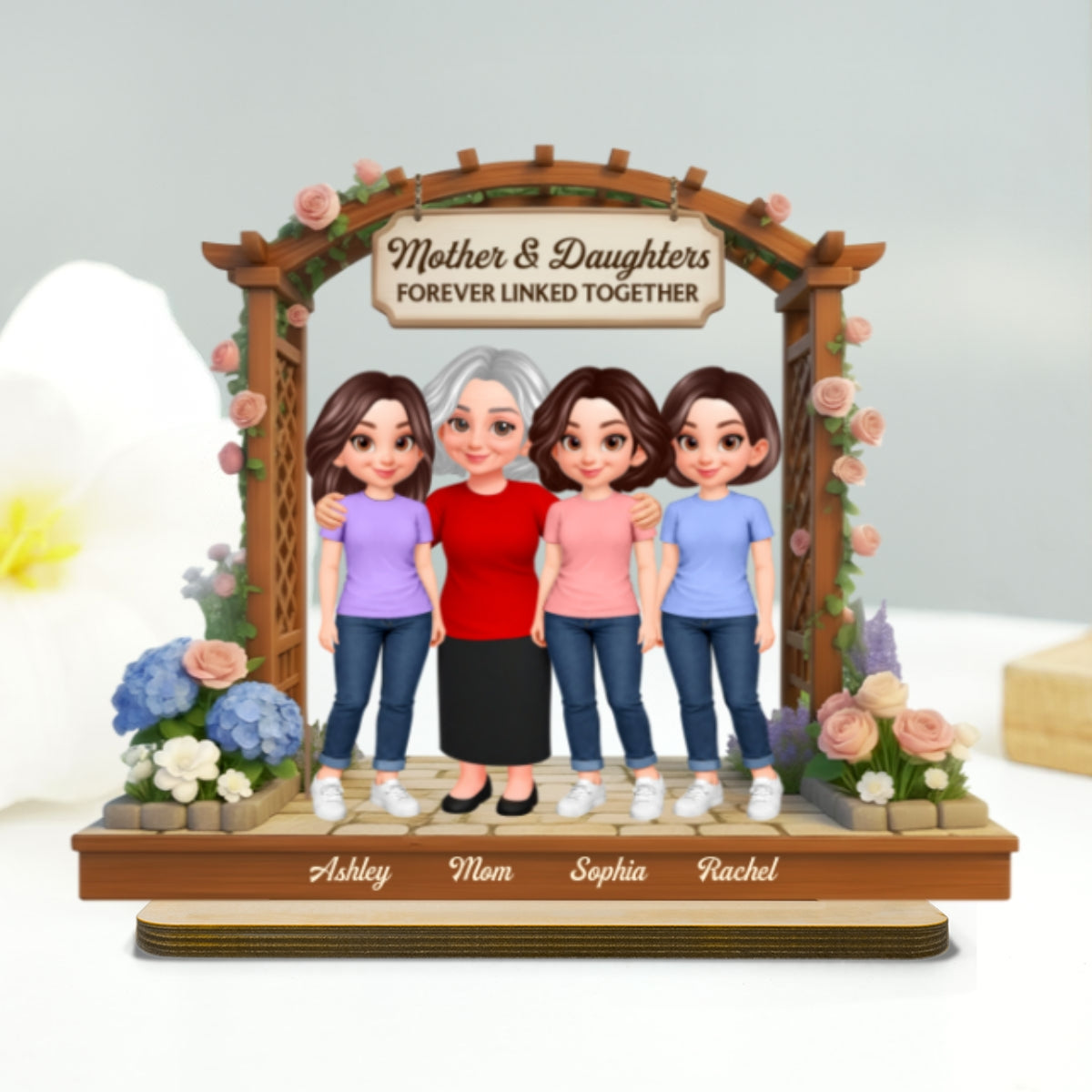 Beautiful Garden Mom Daughter Son Forever Love - Personalized 2-Layered Wooden Plaque - Mother's Day Gift For Mom