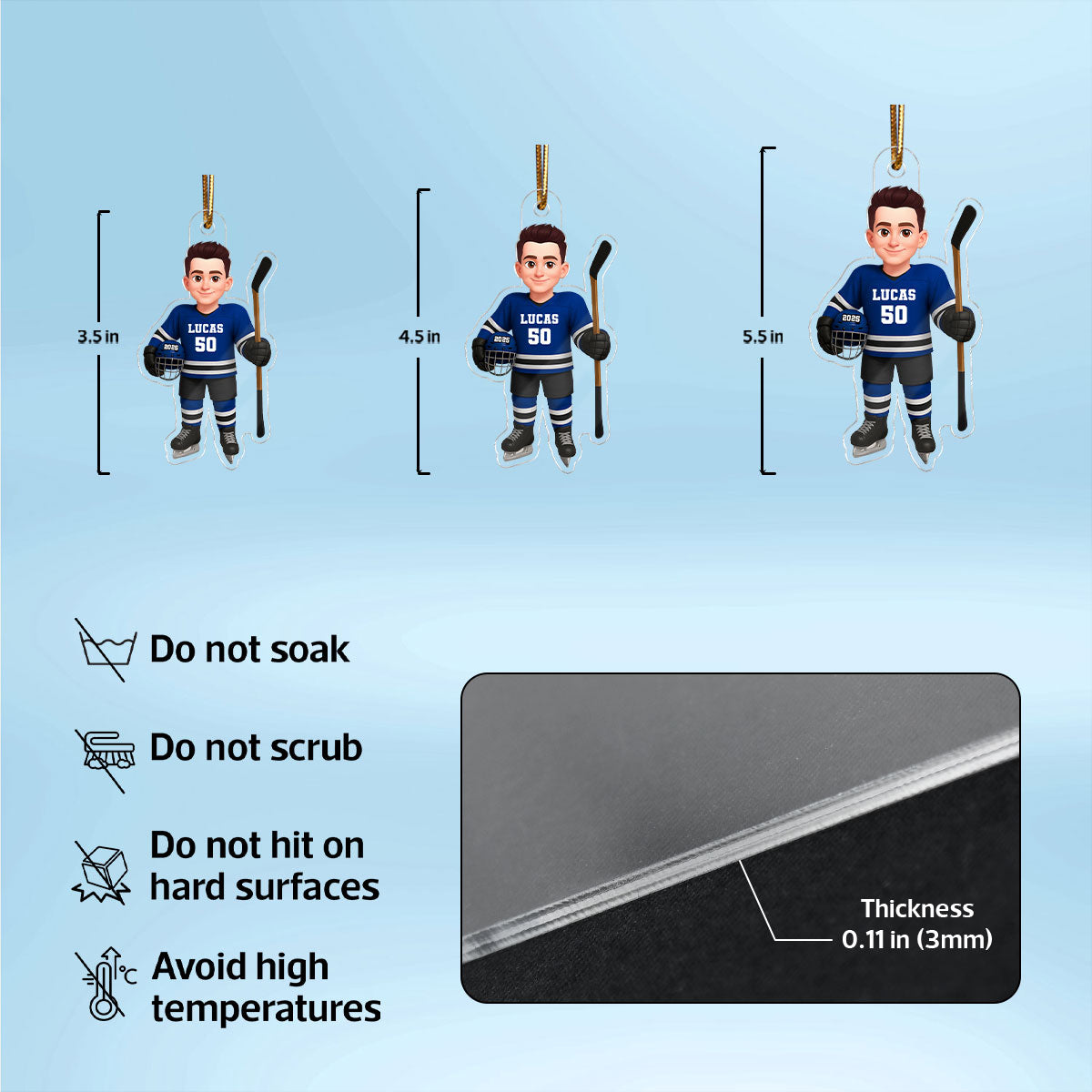 3D Effect Hockey Player - Personalized Acrylic Ornament - Christmas Gift For Hockey Players, Hockey Team