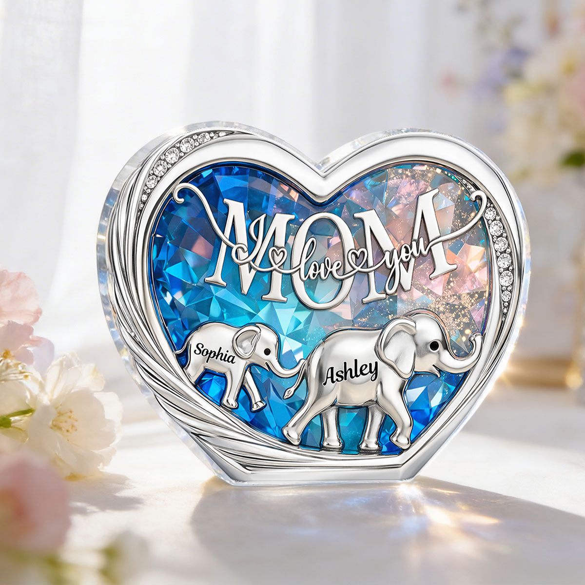 Mom We Love You Elephant Following - Personalized Acrylic Block Plaque - Heartfelt Mother's Day Gift for Mom