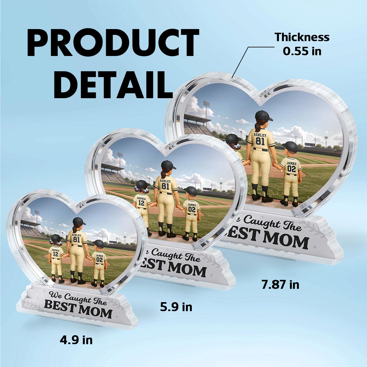 We Caught The Best Mom Baseball Mom & Kids Back View 2D Flat - Personalized Acrylic Block Plaque - Mother's Day Gift For Baseball Mom