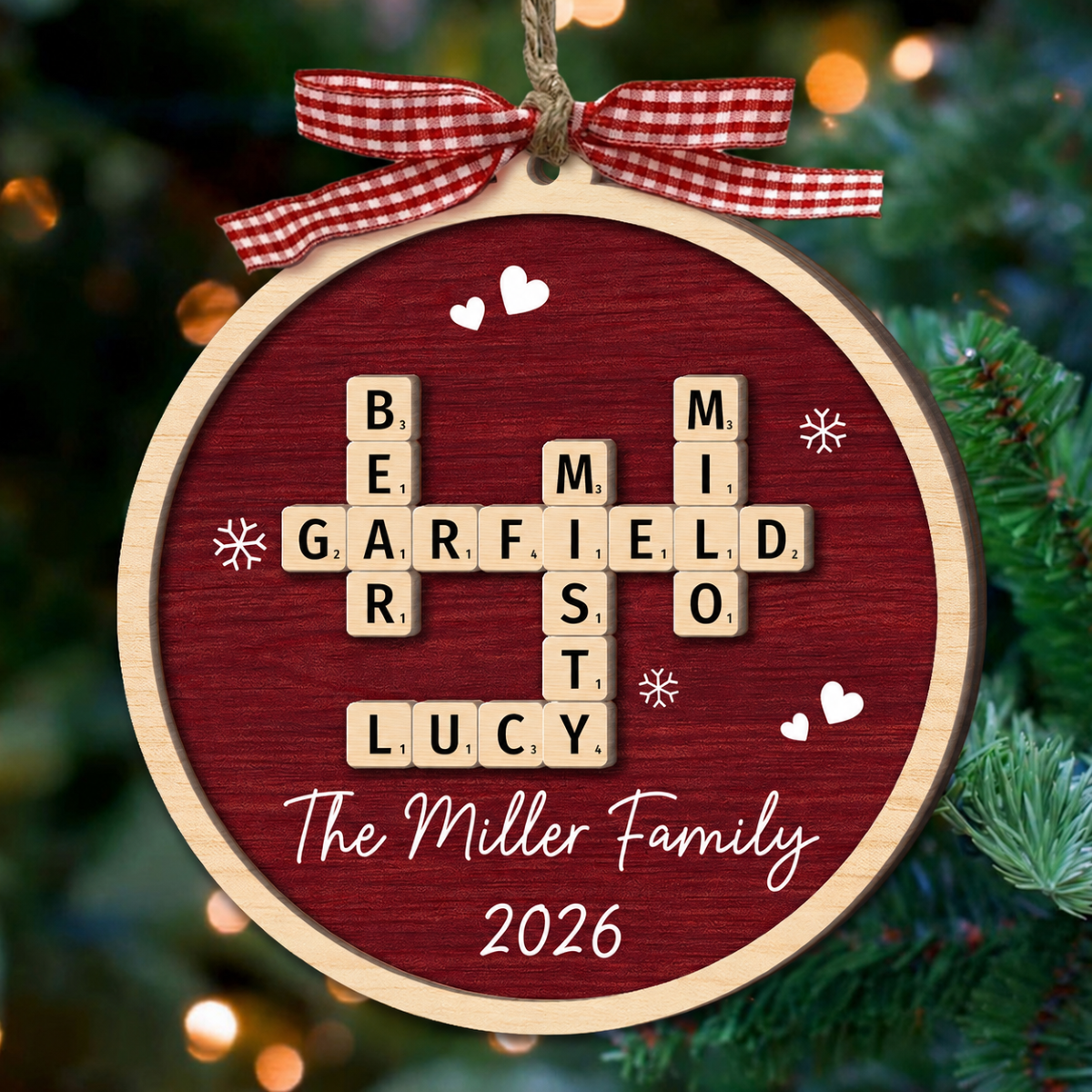 Family Name Crossword Puzzle Art - Personalized 2-Layer Wooden Ornament
