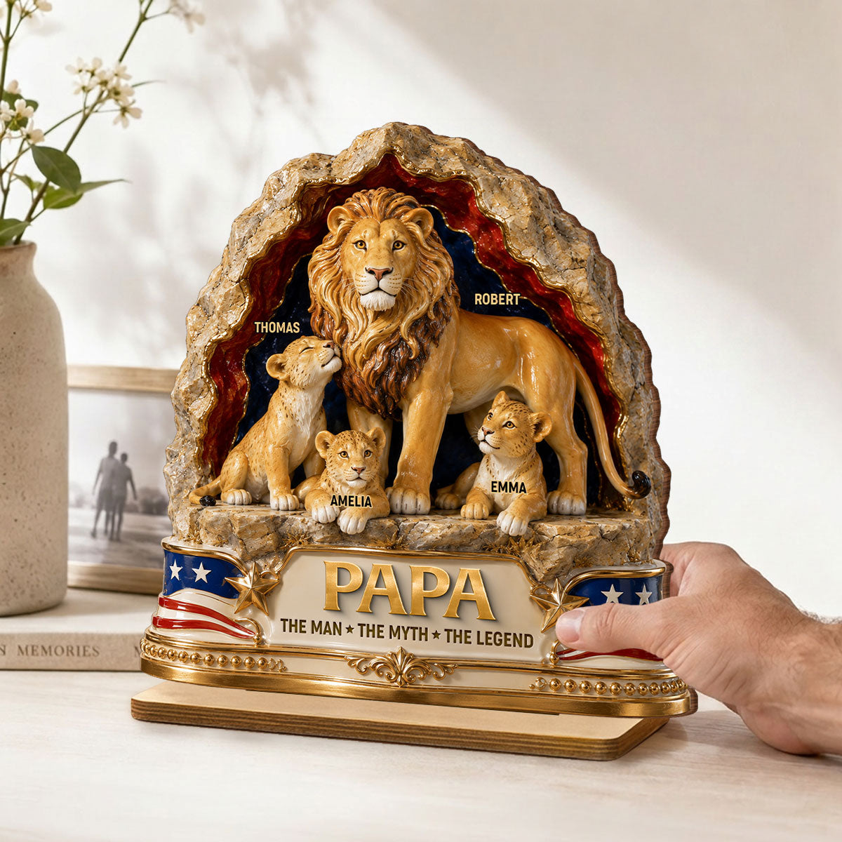 Lion Dad the Legend - Personalized 2-Layered Wooden Plaque -  Gift for Dad, Husband