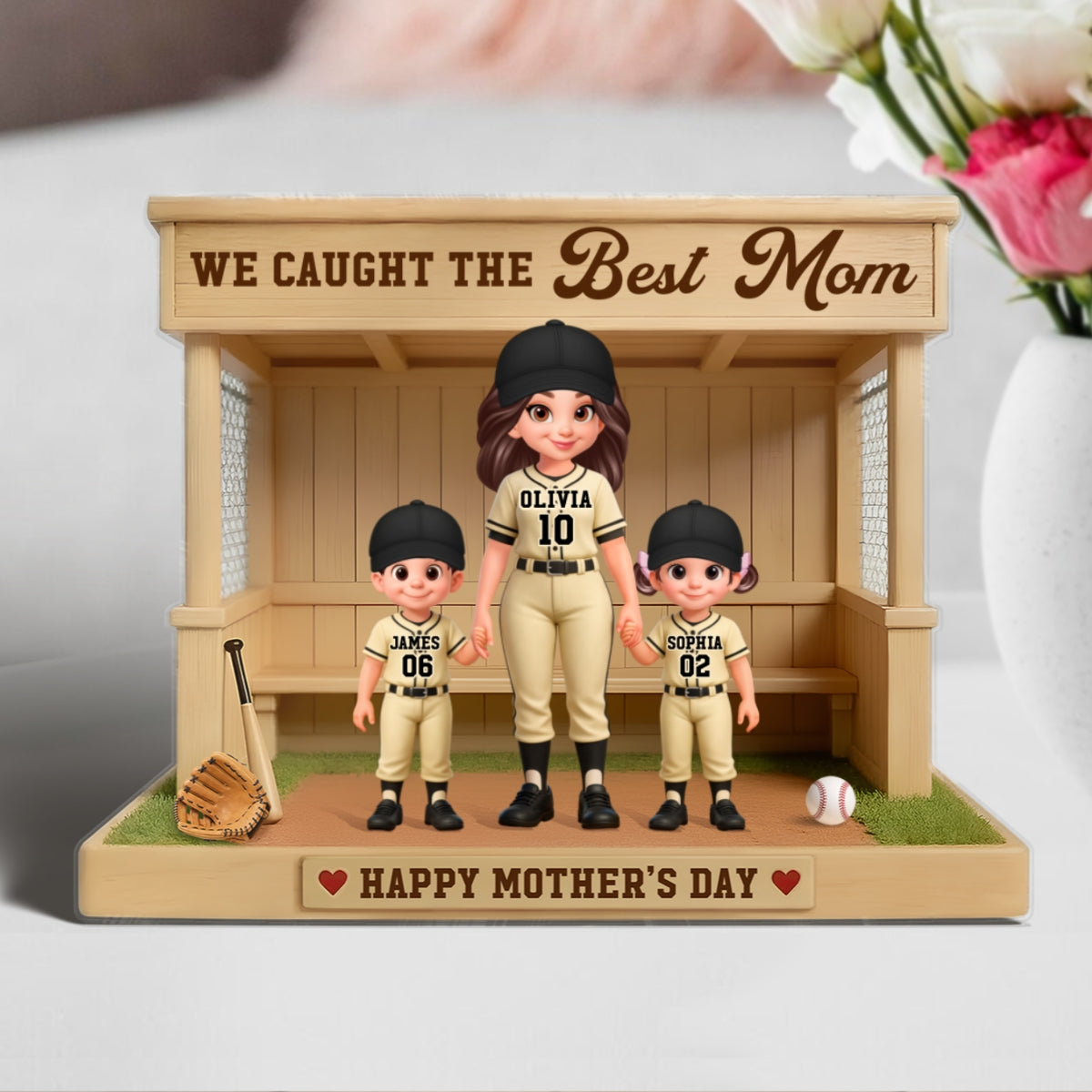 We Caught The Best Mom Baseball Dugout - Personalized Acrylic Block Plaque - Mother's Day Gift For Baseball Mom