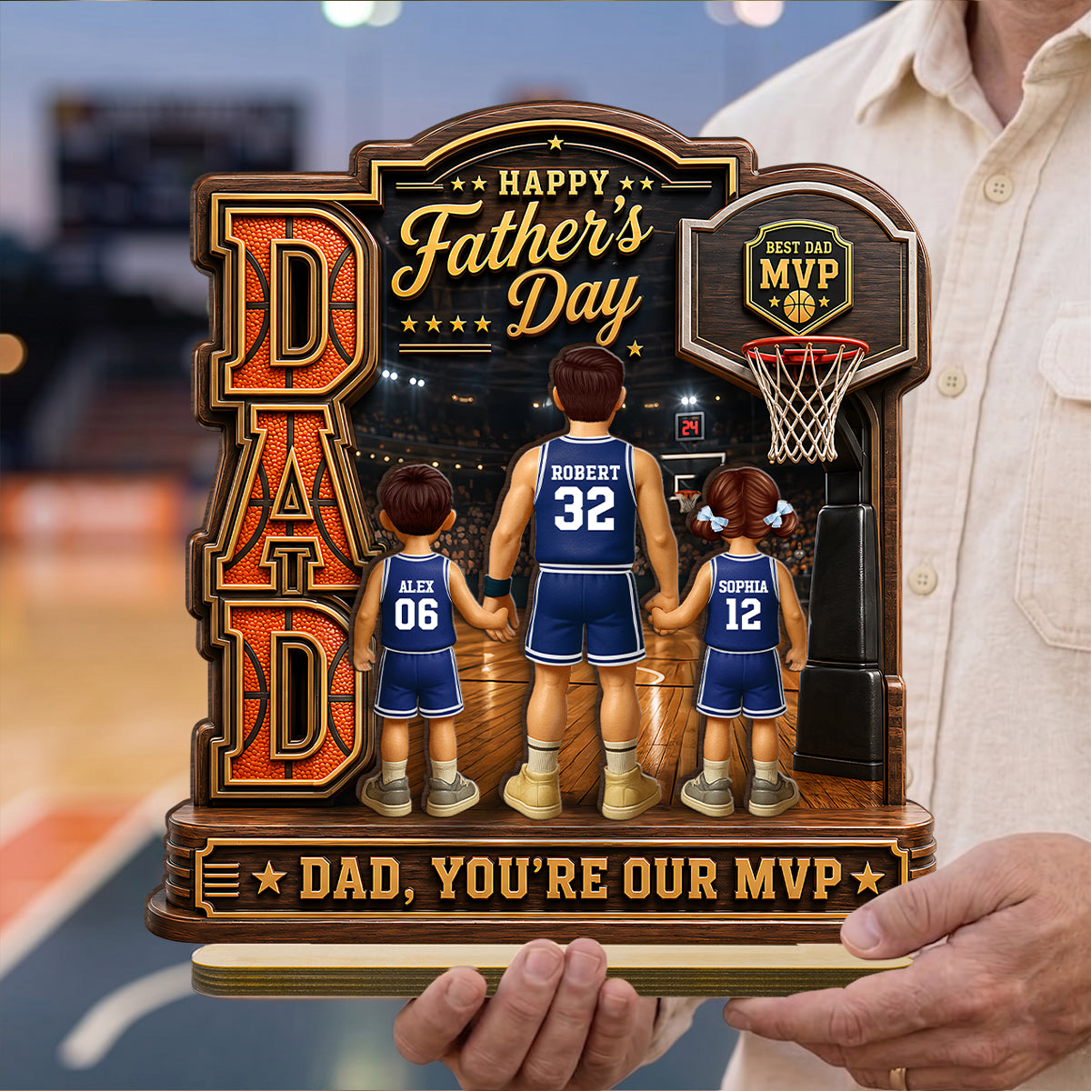 The MVP Dad Basketball - Personalized 2-Layered Wooden Plaque -  Gift For Dad, Husband