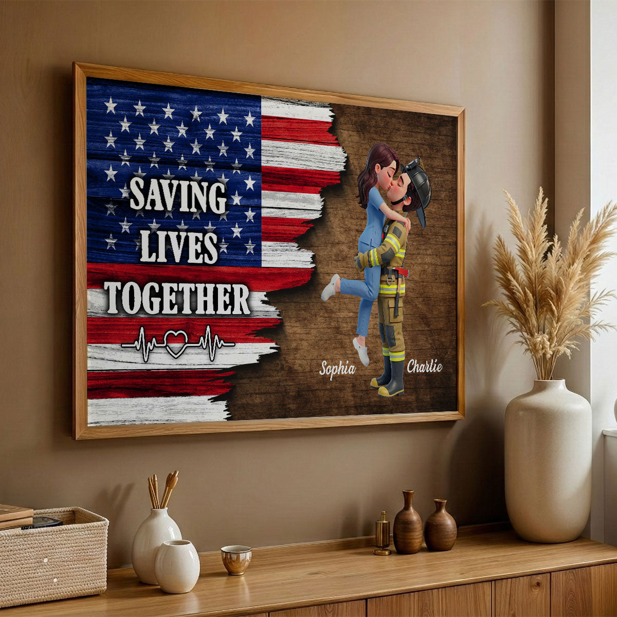 Proud Hero Couple Forever Together Half Nation Flag - Personalized Poster - Valentine's Day Gift For Couple, For Him, For Her, Nurse, Police, Firefighter, Army