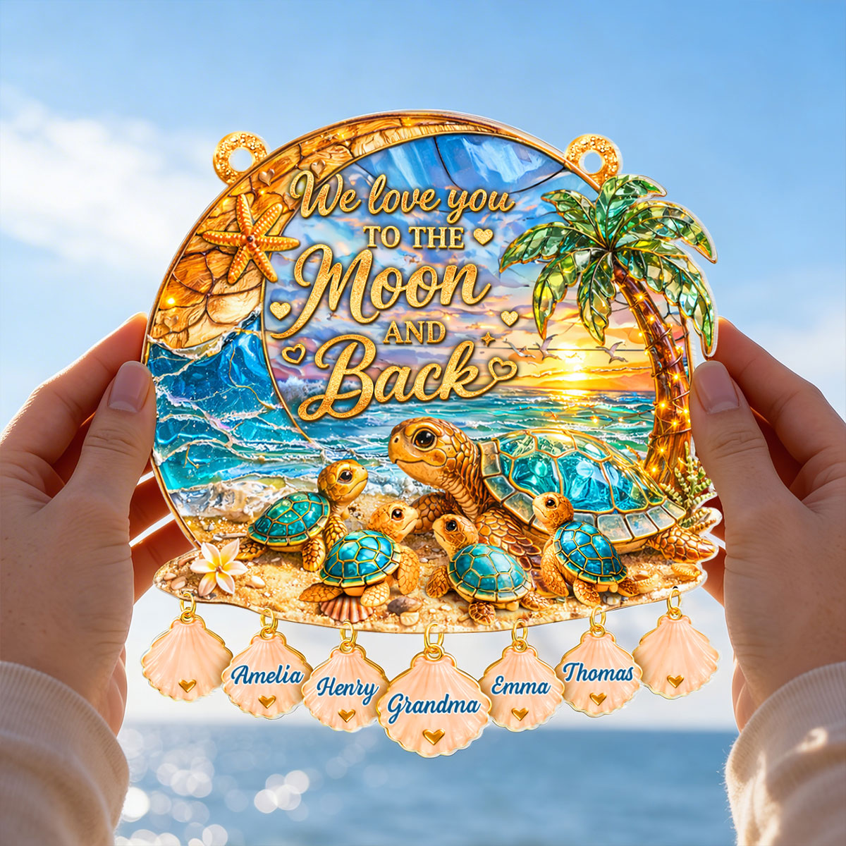 We Love You to the Moon and Back Turtle Grandma Mom - Personalized Suncatcher - Mother's Day Gift for Grandma, Mom, Wife