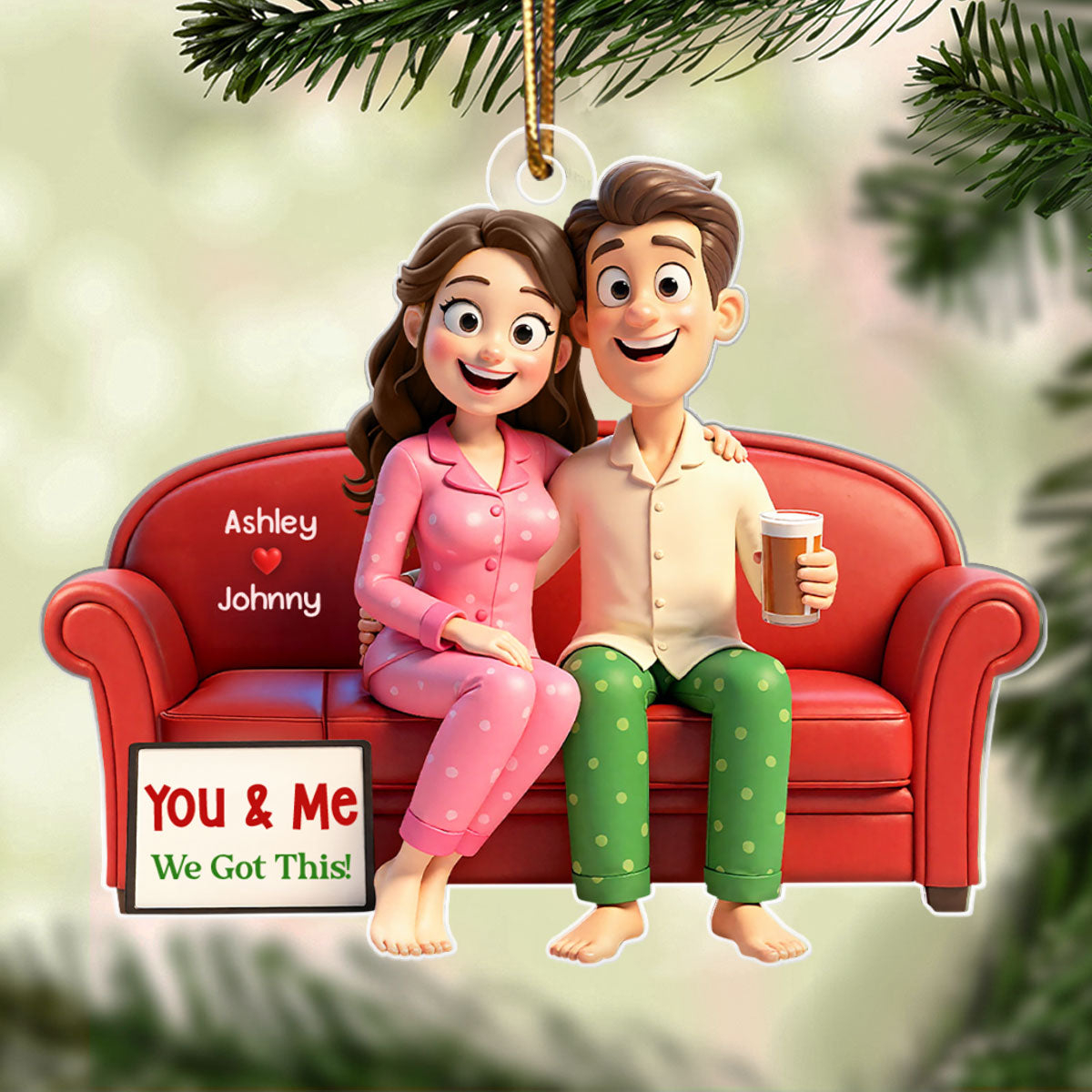 Cartoon Couple You & Me We Got This - Personalized Acrylic Ornament - Christmas Gift for him, Gift for her
