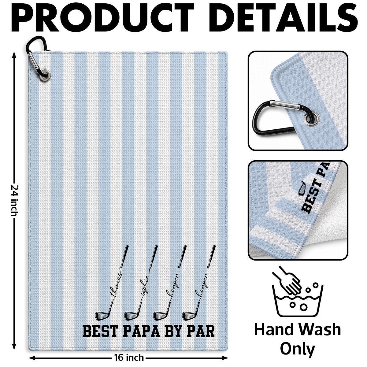 Best Dad Grandpa By Par Custom Kid Name - Personalized Golf Towel - Father's Day Gift For Golfers, Dad, Husband