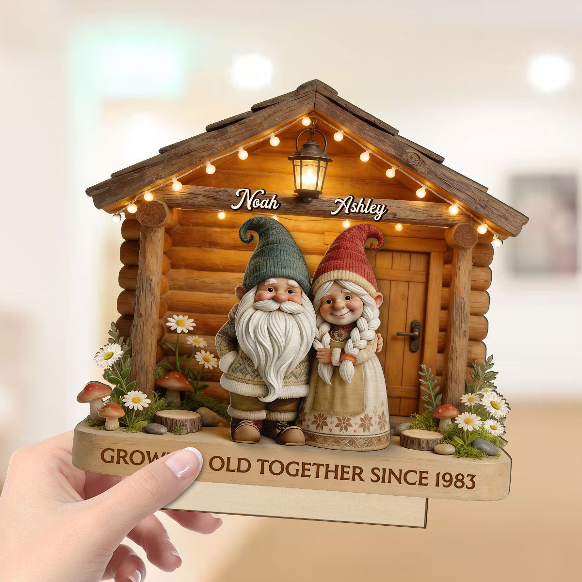Eternal Love Gnome Couple At Wooden Cabin - Personalized 2-Layered Wooden Plaque - Heartfelt Gift For Couple