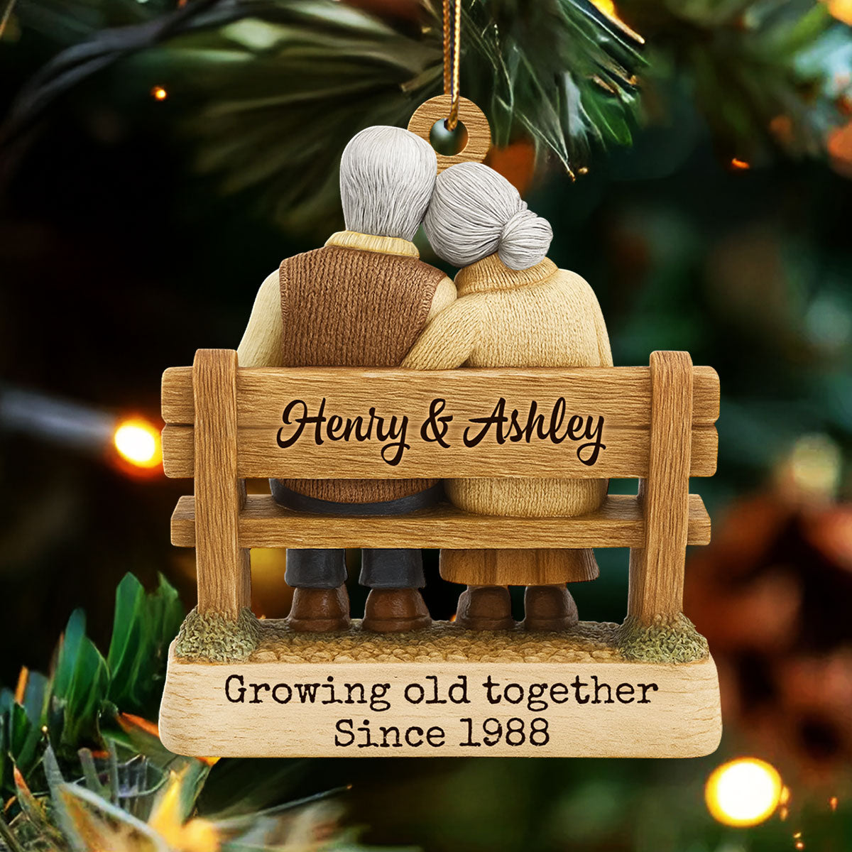 Couple Growing Old Together - Personalized Wooden Ornament - Anniversary Gift For Him, Gift For Parents, Grandparents Gift