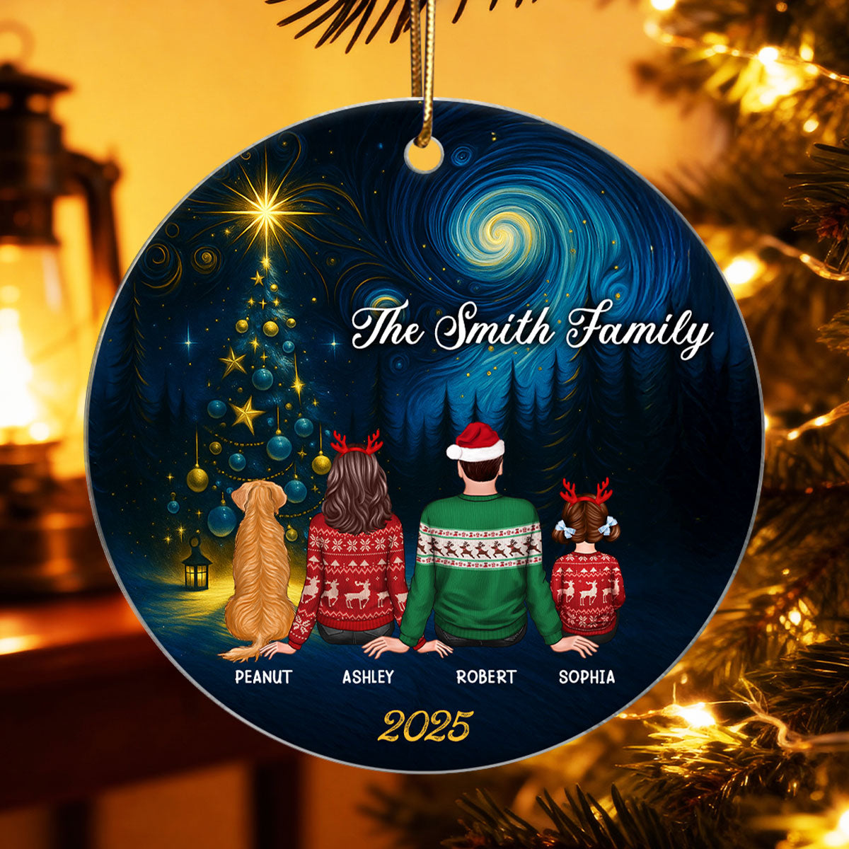 Starry Night Family - Personalized Acrylic Ornament - Unique Christmas Gift For Family