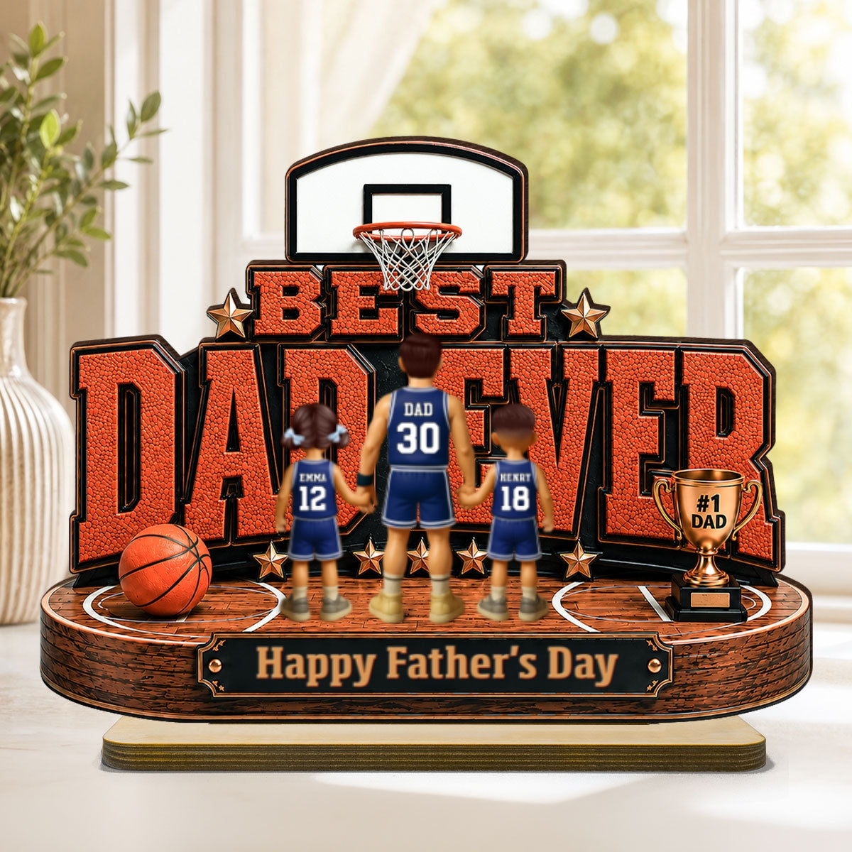 Best Basketball Dad Ever Our MVP - Personalized 2-Layered Wooden Plaque -  Gift For Dad, Husband