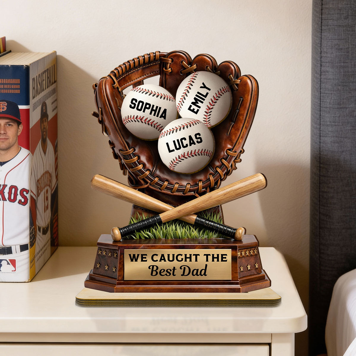 We Caught The Best Dad, Baseball Dad - Personalized 2-Layered Wooden Plaque -  Gift for Dad, Husband
