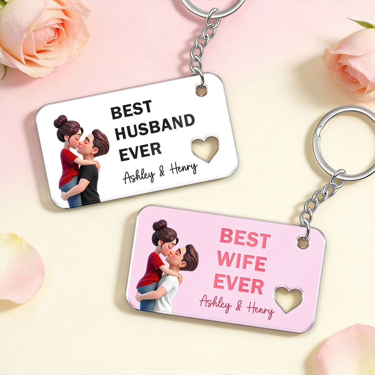 Best Wife Husband Girlfriend Boyfriend Ever Romantic Couple Hugging Kissing - Personalized Acrylic Keychain - Gift For Couple, Matching Keychain For Couple