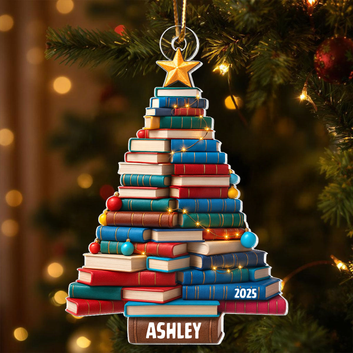 Christmas Tree Book - Personalized Acrylic Ornament - Gift for Book Lovers
