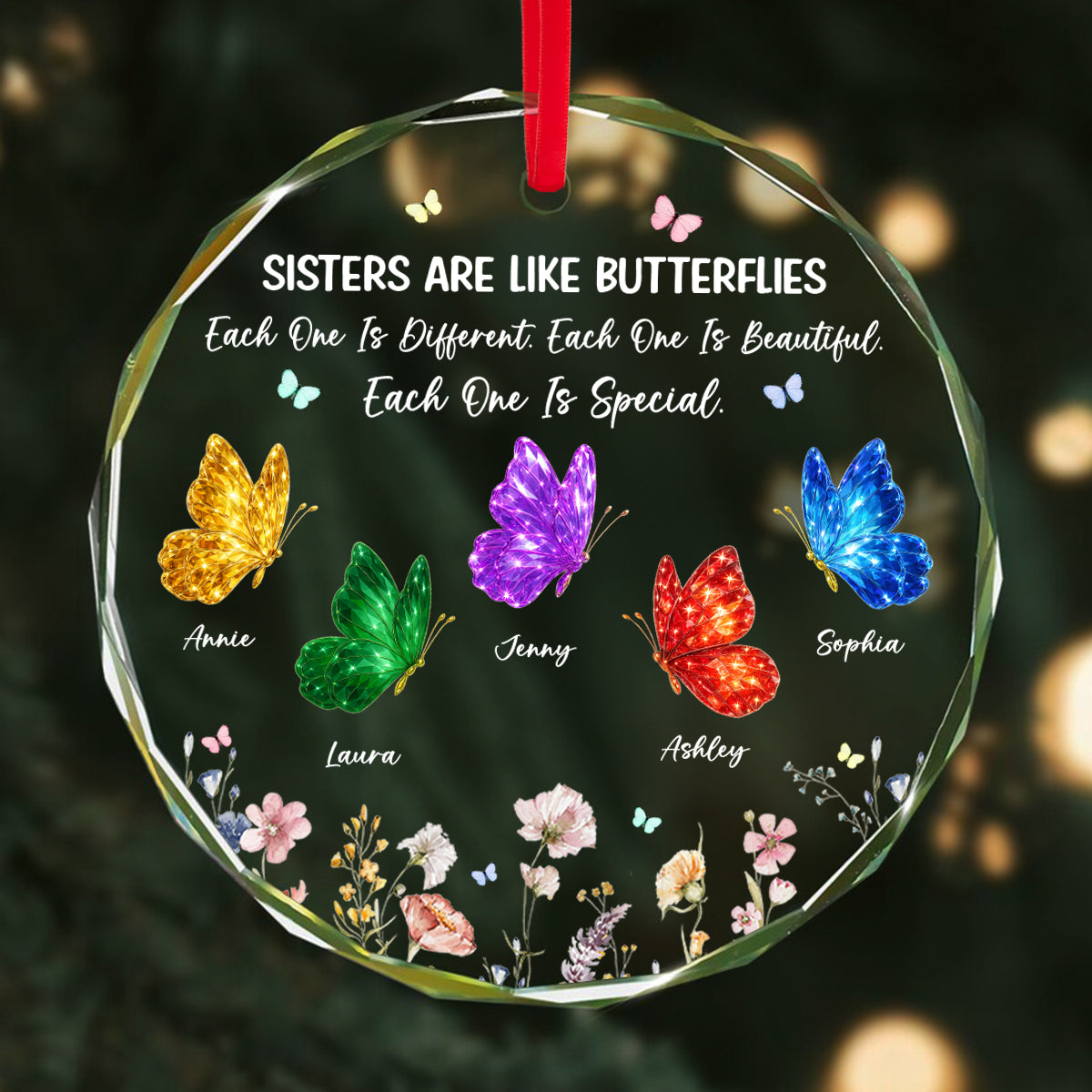 Sisters Are Like Different Butterflies - Personalized Glass Ornament - Heartwarming Christmas Gift For Sisters, Besties