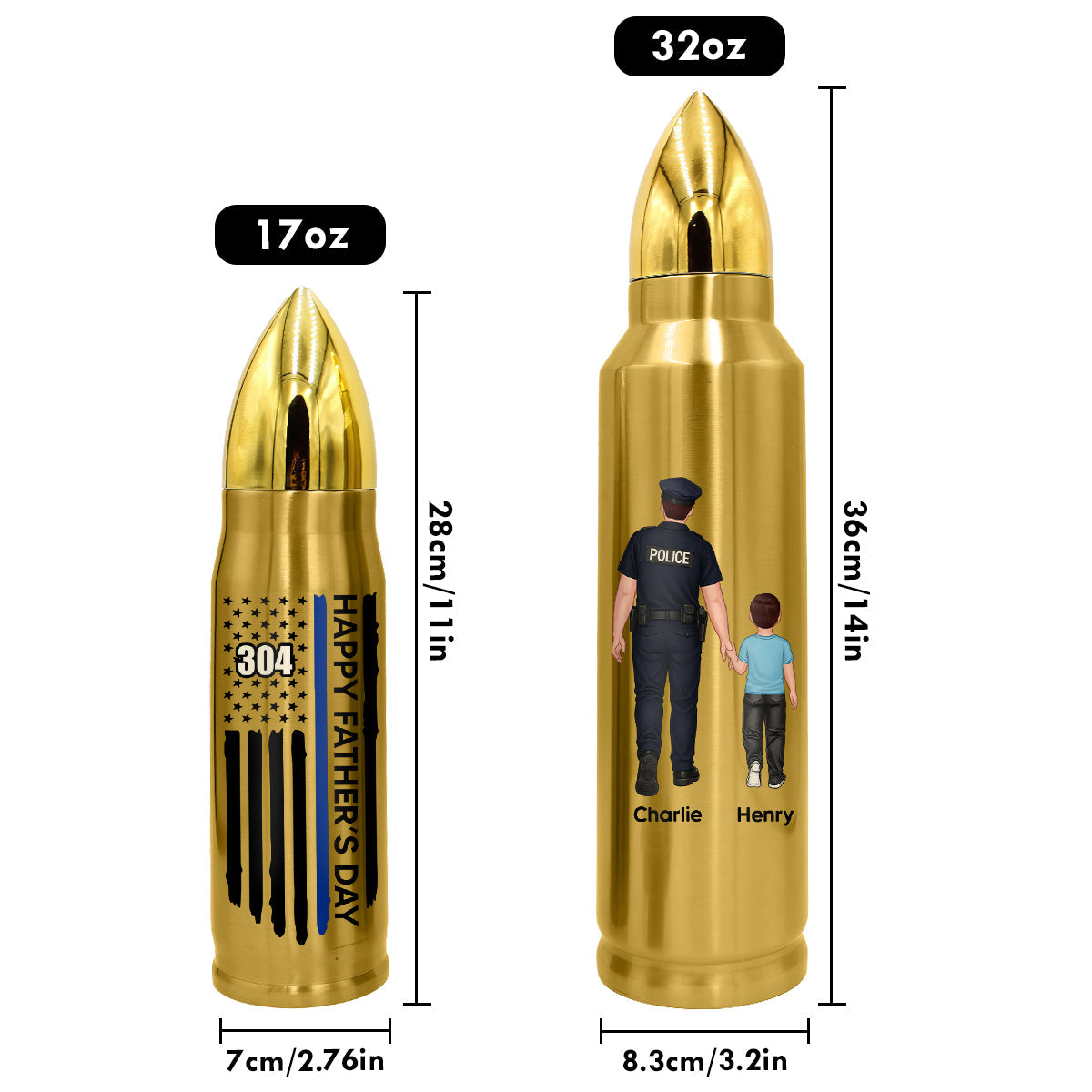 Proud American Police Dad You Are Our Hero Thin Blue Line - Personalized Bullet Tumbler - Father's Day Gift For Dad