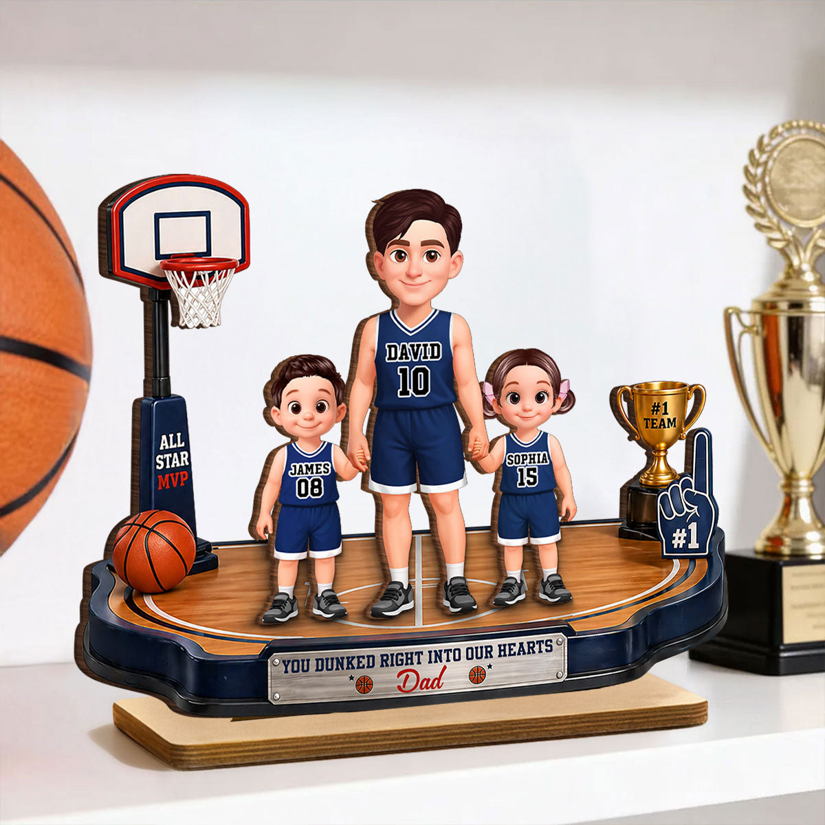 You Dunked Right Into Our Heart Basketball Dad - Personalized 2-Layered Wooden Plaque - Heartfelt Gift For Basketball Dad, Gift For Husband