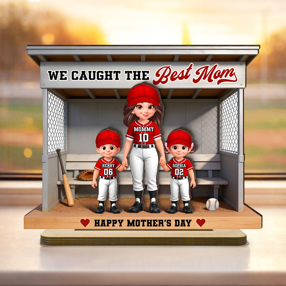 Baseball Softball We Caught The Best Mom - Personalized 2-Layered Wooden Plaque - Mother's Day Gift For Baseball Mom