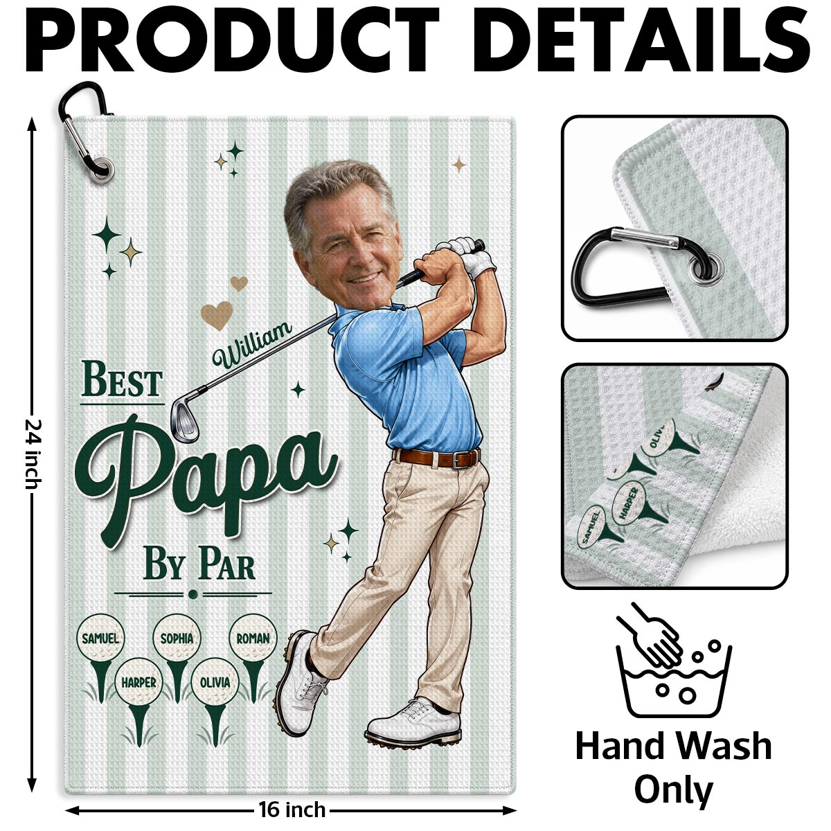 Best Dad Grandpa By Par Custom Photo Caricature Style - Personalized Golf Towel - Father's Day Gift For Golfers