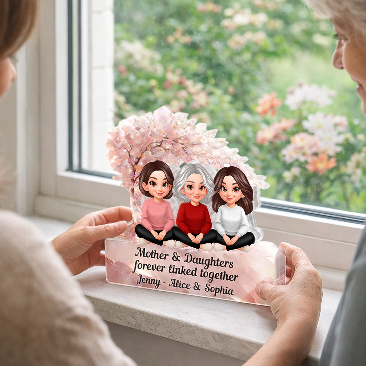Mother And Daughter Forever Linked Together - Personalized Acrylic Block Plaque - Heartfelt Gift For Mom, Grandma