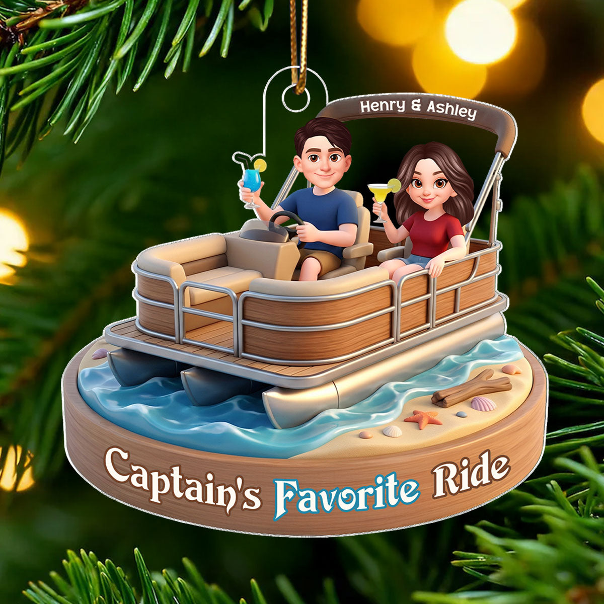 Husband and Wife Pontoon Captain's Favorite Ride - Personalized Acrylic Car Hanger - Gift for him, Gift for her