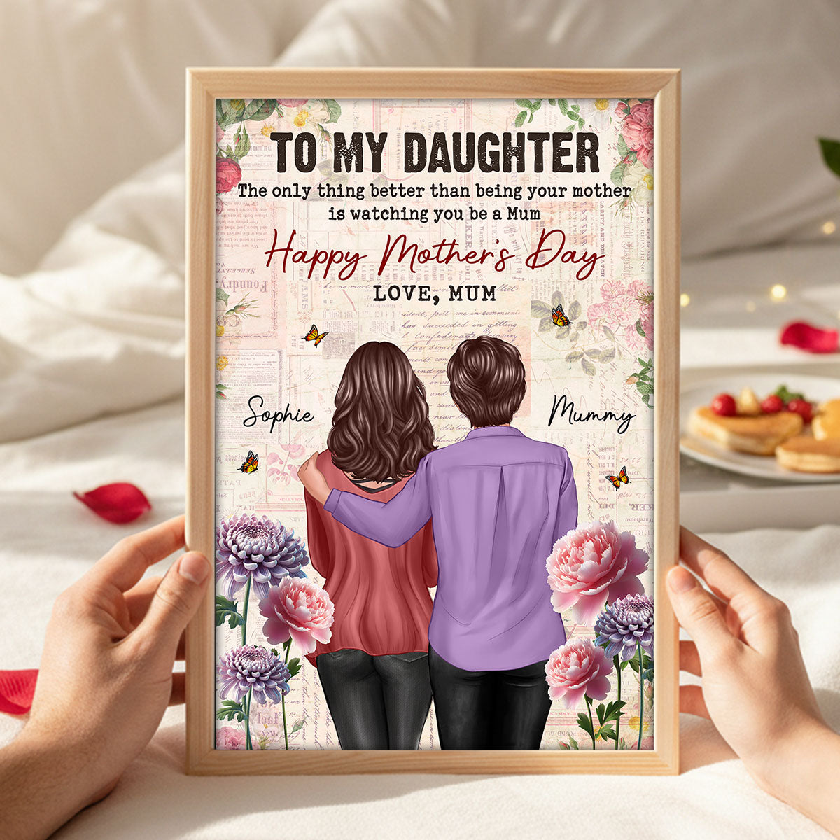 Vintage Floral Newspaper To My Daughter From Mum Birth Month Flower - Personalised Poster