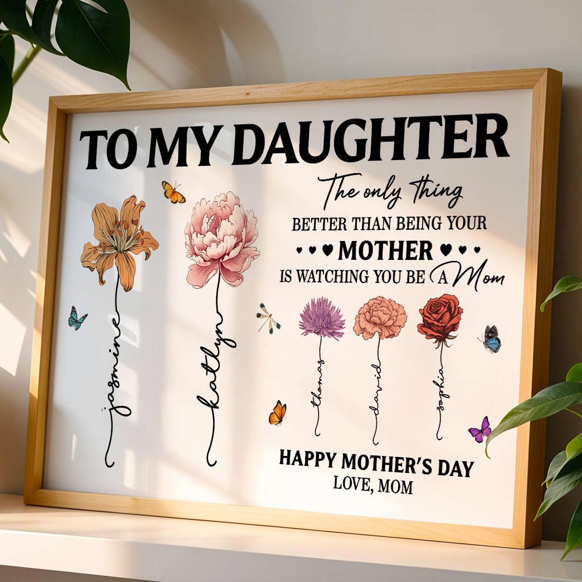 To My Daughter Mom And Daughter Custom Birth Month Flowers Kids Names - Personalized Poster - Mother's Day Gift For Daughter