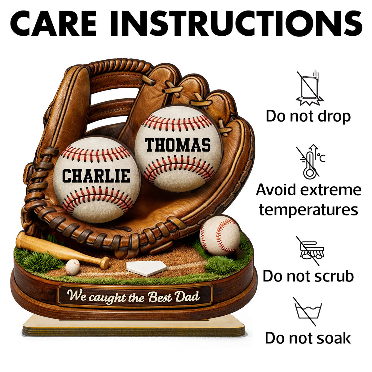 We Caught the Best Dad Baseball Softball - Personalized 2-Layered Wooden Plaque - Heartfelt Gift for Dad