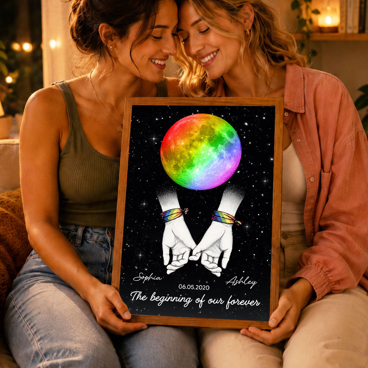 LGBT+ Couple Custom Anniversary Date Moon Phase - Personalized Poster - Gift For Couple, Happy Pride Month