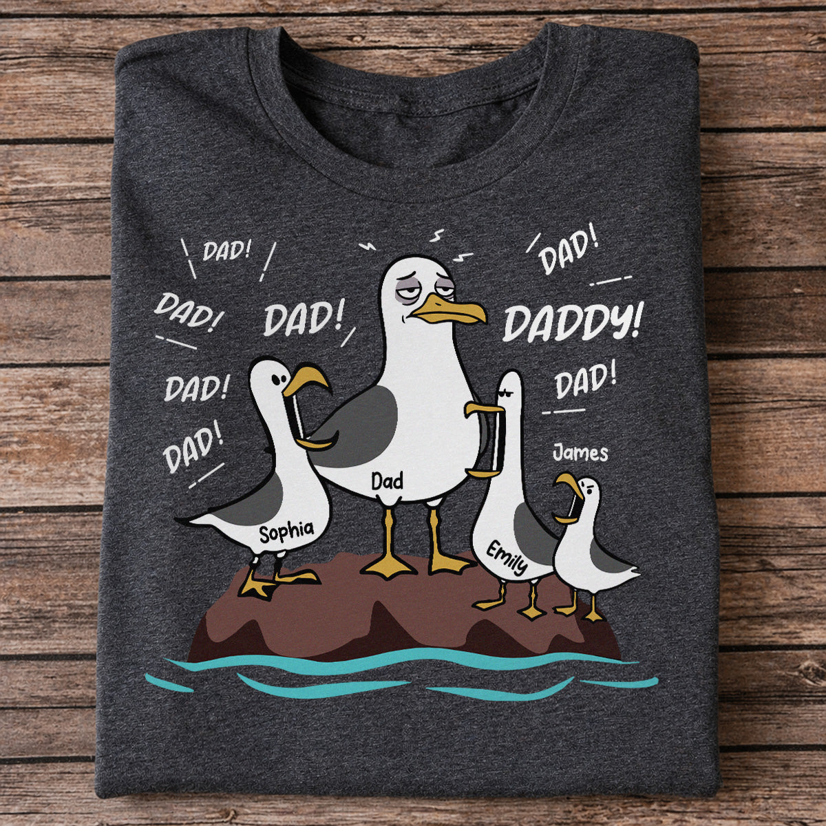 Seagull Dad! Dad! Dad! Tired Seagull & Kids - Personalized Shirt - Funny Father's Day Gift For Dad, Husband