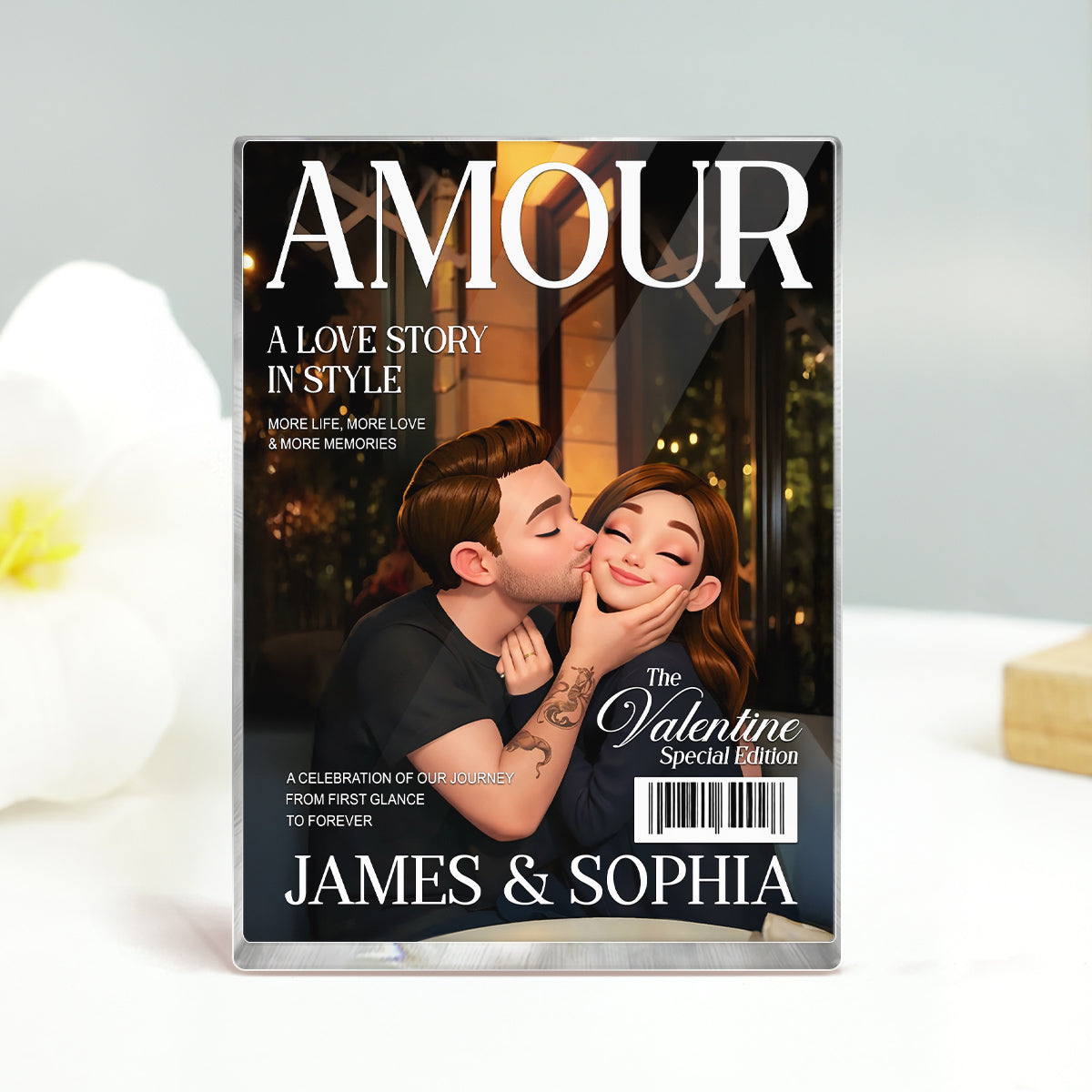 Couple Love Story Magazine Cover - Personalized Acrylic Block Plaque - Anniversary, Valentine's Day Gift, Gift For Him, Gift For Her