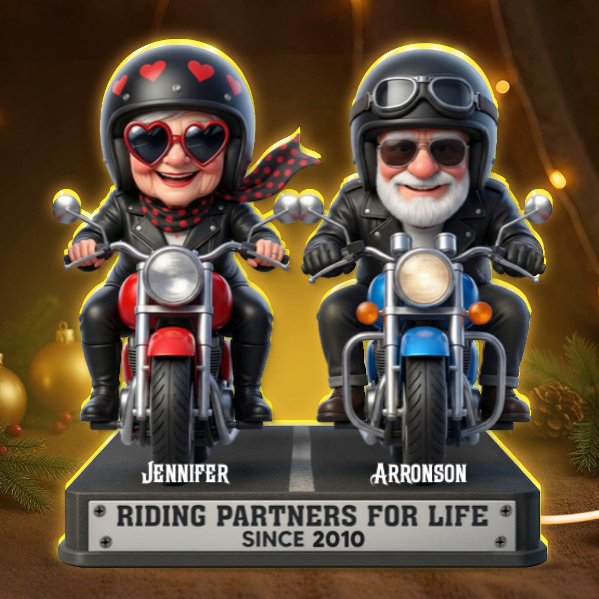 Old Biker Couple Riding Partners for Life - Personalized Light Box - Sentimental Gift for her, for him