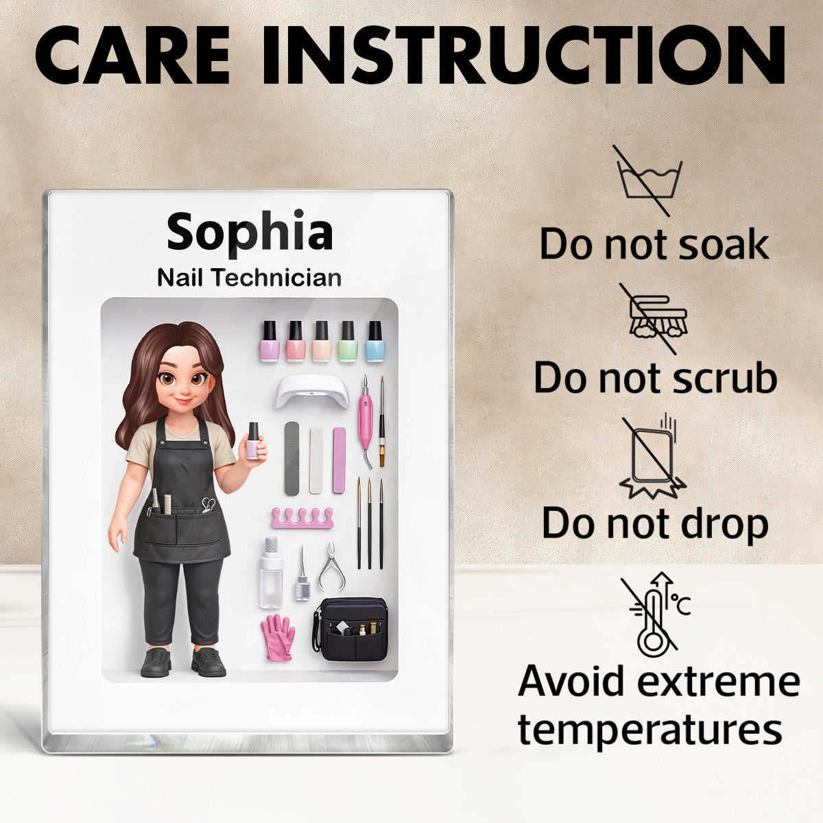 Nail Technician 3D Action Figure - Personalized Acrylic Block Plaque - Gift for Nail Technician