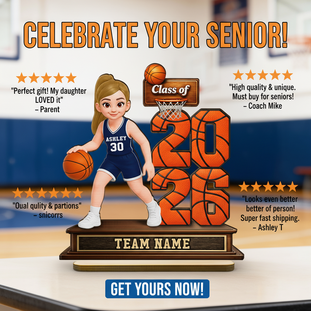Basketball Senior Playing On Court Class Of 2026 2027 - Personalized 2-Layered Wooden Plaque - Graduation Gift For Son, Daughter