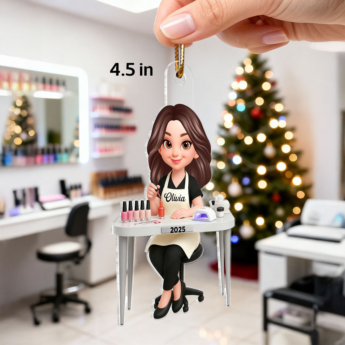 3D Effect Christmas Nail Technician - Personalized Acrylic Ornament - Gift For Nail Technician, Nails Decor, Beauty Salon, Woman, Girl