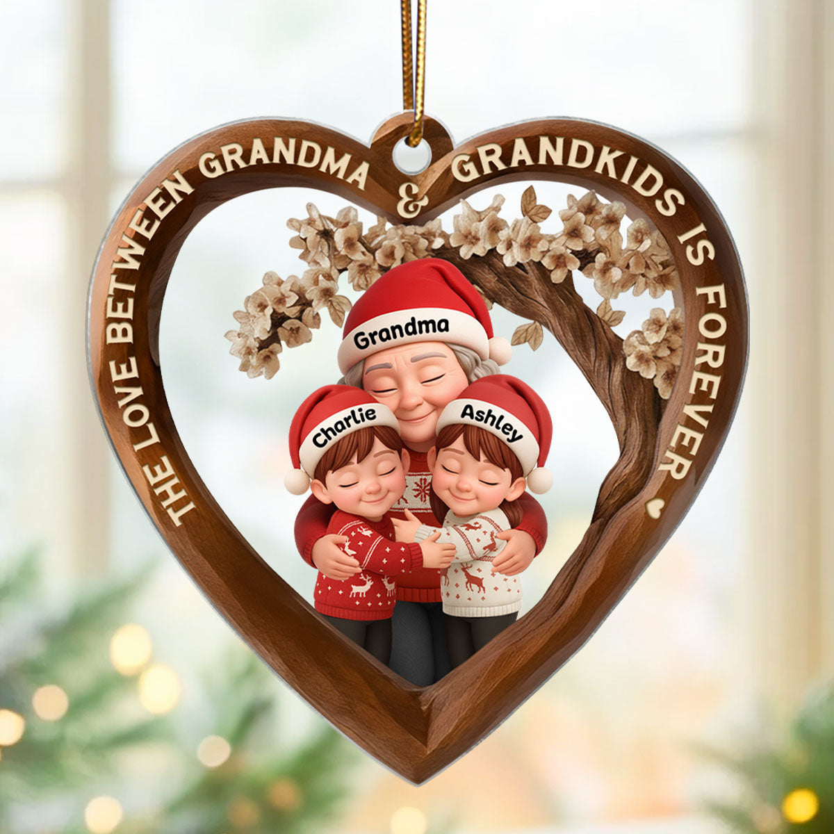 The Love Between Grandma & Grandkids is Forever - Personalized Acrylic Ornament - Christmas Gift for Grandma, Granddaughter, Grandson