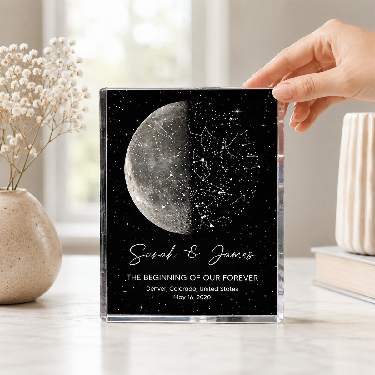 The Night It All Began Custom Moon Phase & Star Map - Personalized Acrylic Block Plaque - Gift For Couple