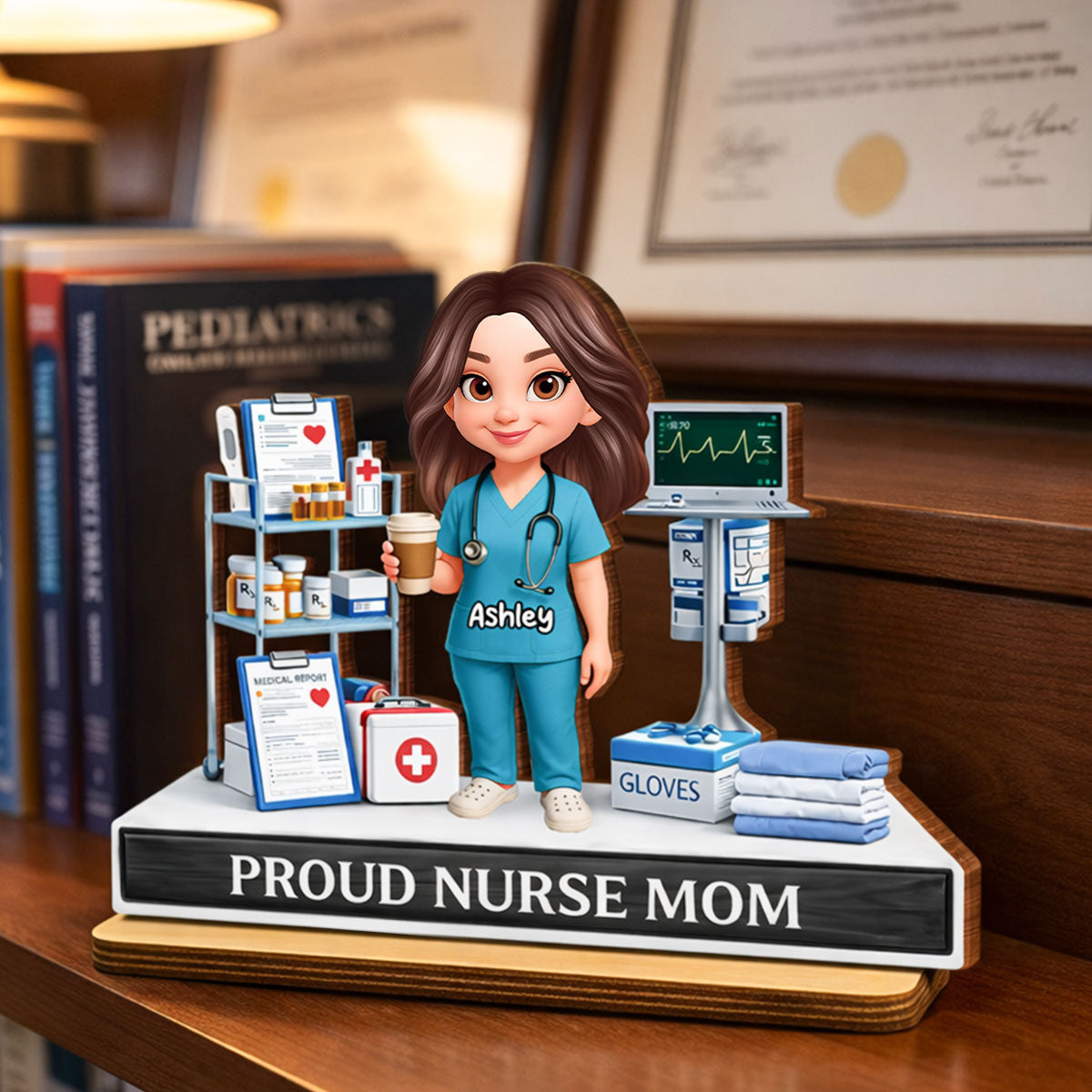 Proud Nurse Mom - Personalized 2-Layered Wooden Plaque - Gift For Mom, Grandma