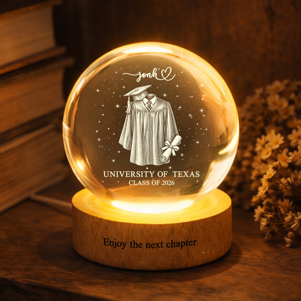 Class of 2026 - Personalized Crystal Ball LED Night Light - Custom Graduation Gift for Daughter, Son, Grandkids