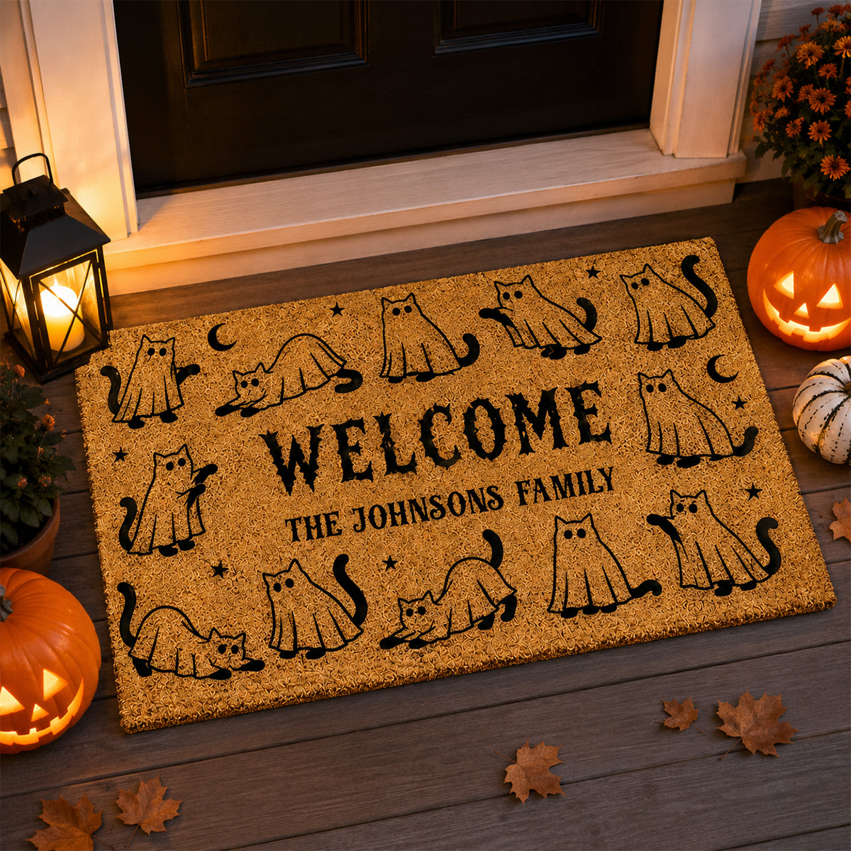 Ghost Spooky Cats Halloween - Personalized Doormat - Halloween Decor Gift, Gift For Cat Lovers