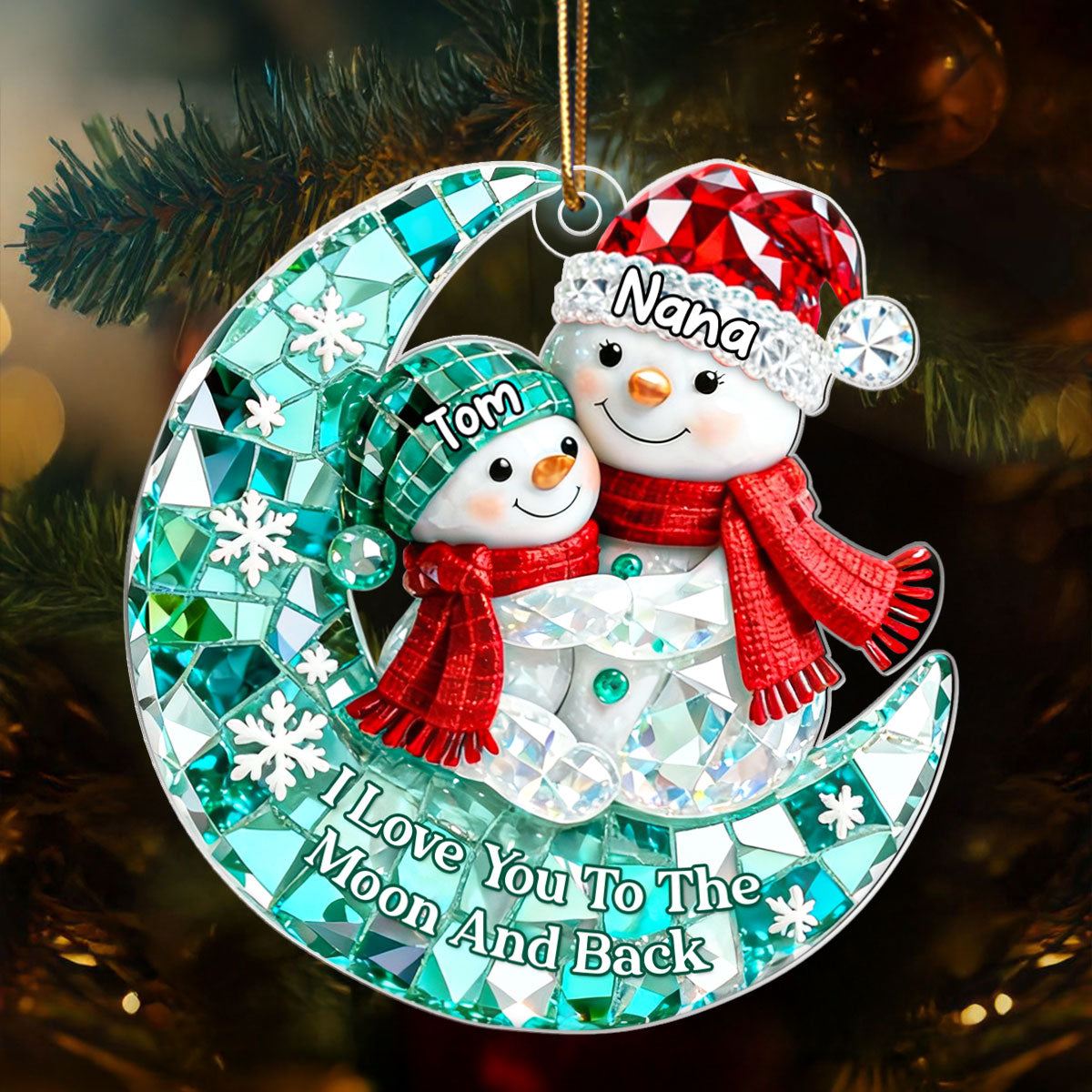 Snowman Grandma Grandkid 3D Crystal Effect  - Personalized Acrylic Ornament - Christmas Gift for Grandma, Grandkids