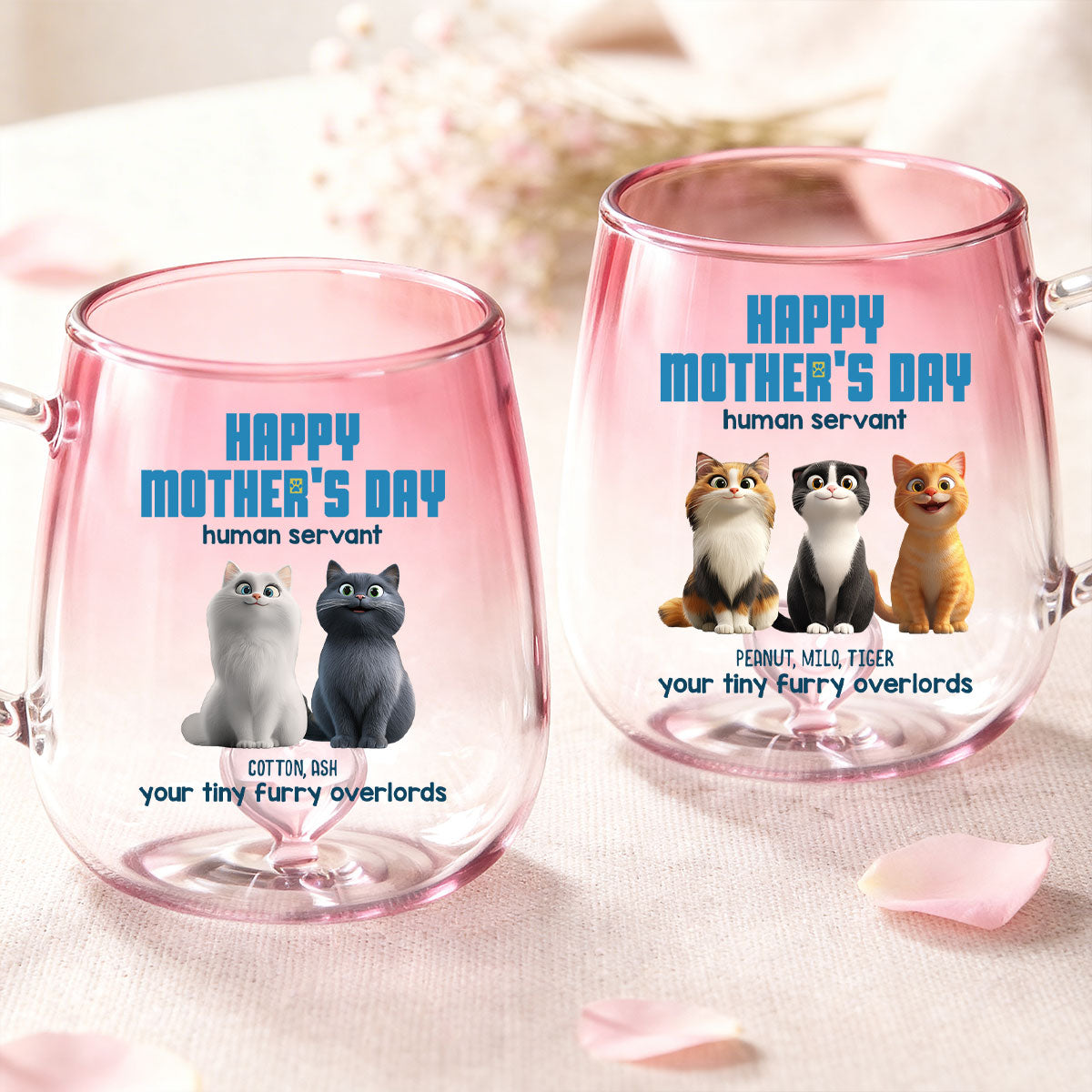 Happy Mother's Day Cat Mom Human Servant - Personalized Glass Mug - Heartfelt Gift for Cat Lovers