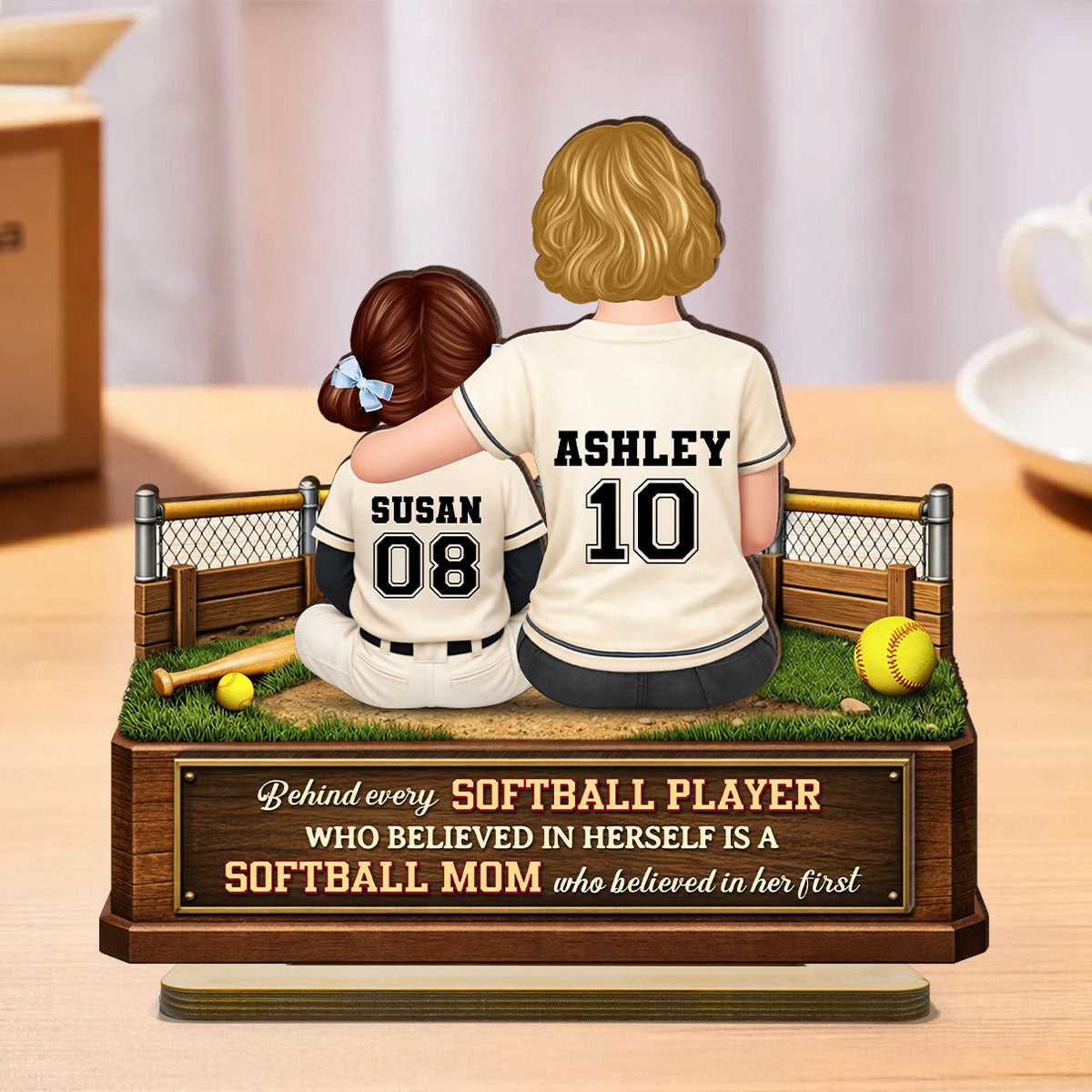 Behind Every Baseball Player is a Mom - Personalized 2-Layered Wooden Plaque - Heartfelt Gift for Mom