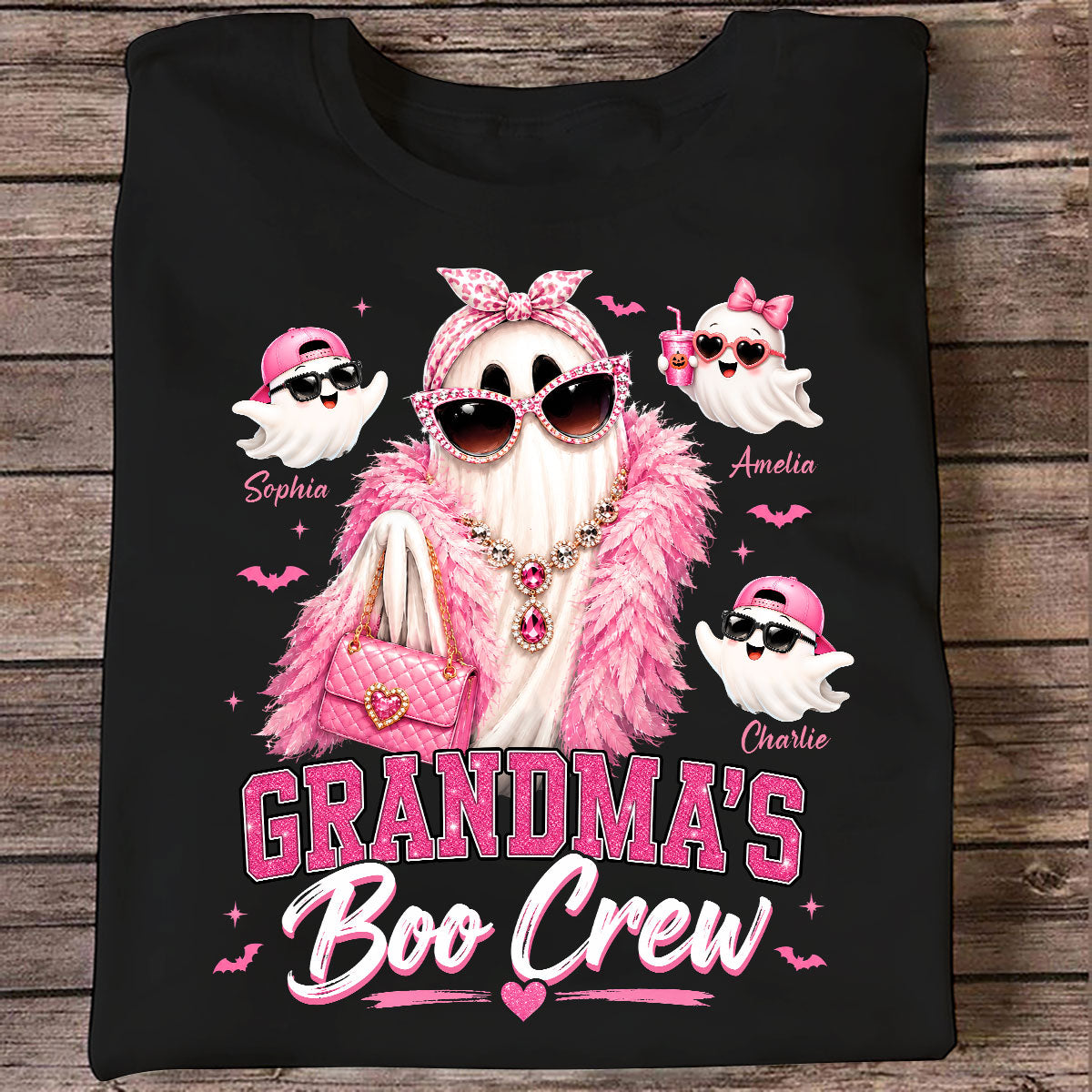 Grandma's Boo Crew Glam Ghost - Personalized Shirt - Halloween Gift for Grandma, Summerween