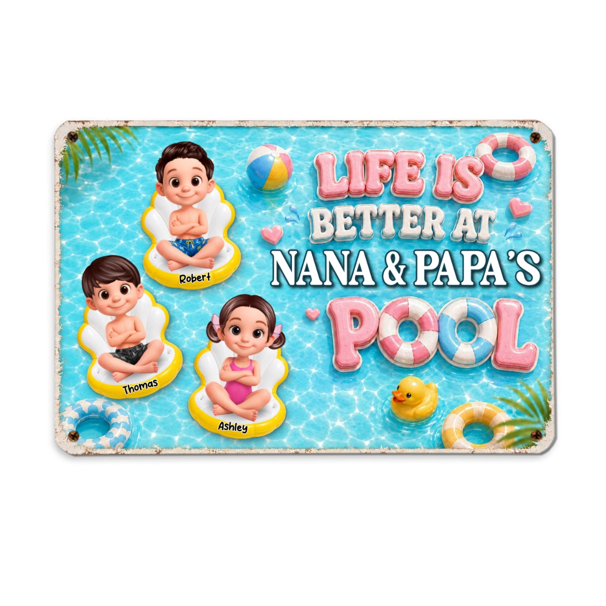 Pastel Life Is Better At Pool - Personalized Metal Sign - Gift For Grandparents, Summer Outdoor Pool, Porch, Patio, Bar Decoration