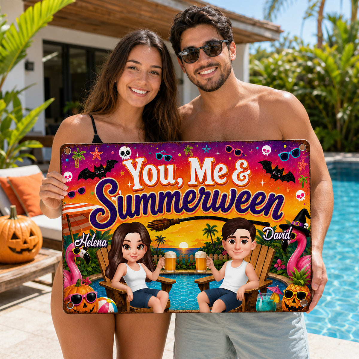 You and Me Summerween Couple - Personalized Metal Sign - Halloween Summer Decor