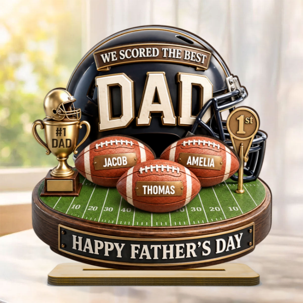 We Scored The Best Dad American Football Trophy - Personalized 2-Layered Wooden Plaque - Heartfelt Gift For Football Dad, Gift For Husband