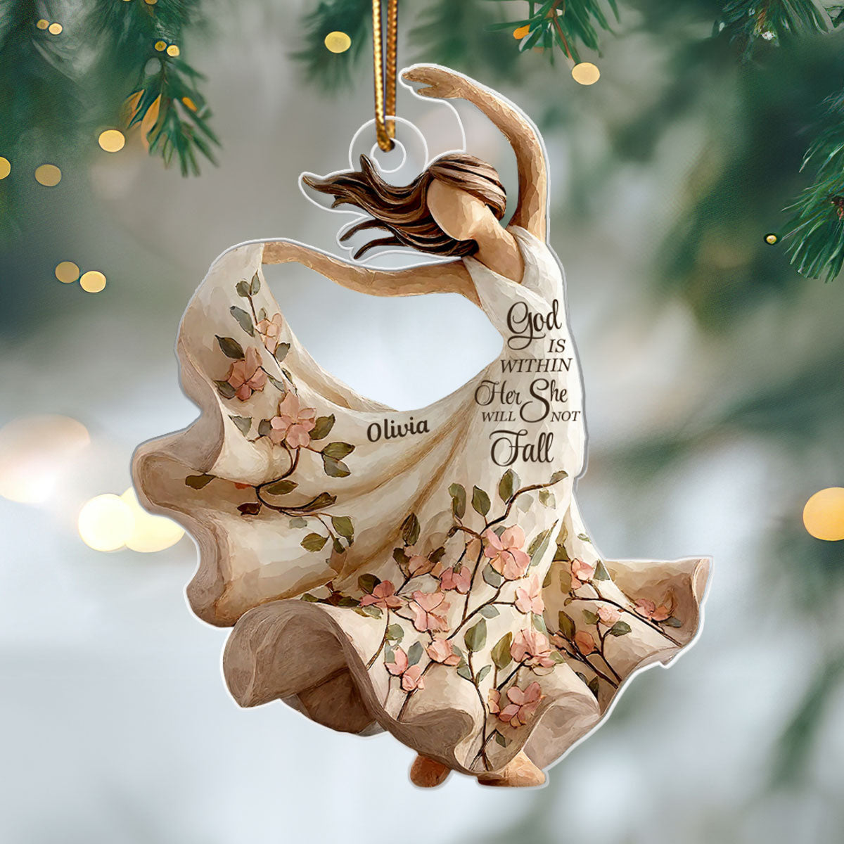 God Is Within Her She Will Not Fall Wooden Figurine - Personalized Acrylic Ornament - Christmas Gift For Her, Mom, Grandma