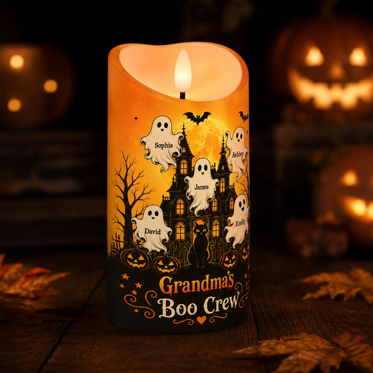 Grandma's Little Boo Crew Haunted House - Personalized LED Candle - Halloween Decor For Grandma